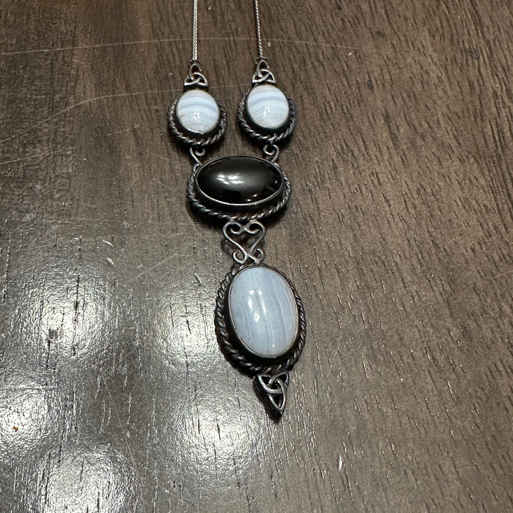 Custom Made Blue Lace Agate and Black Onyx necklace